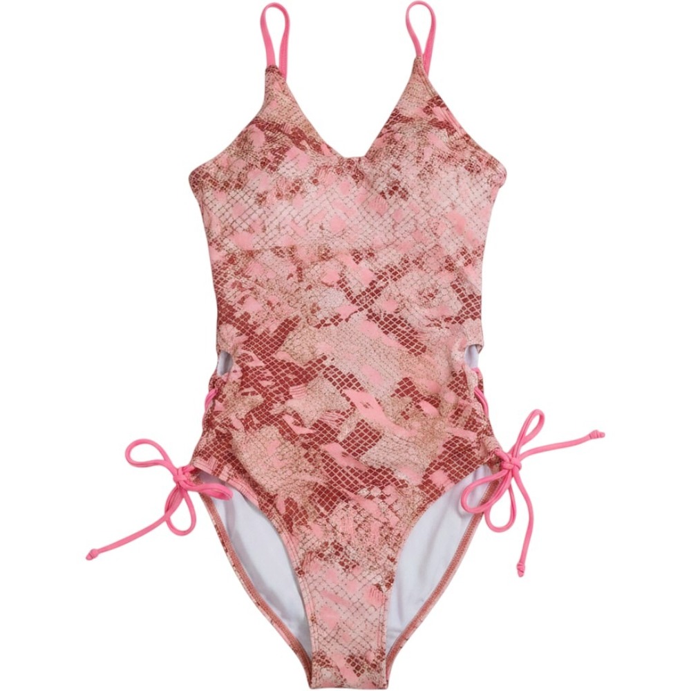 Pink Snakeskin print One Piece Swimsuit Side Lace Up Small NWT